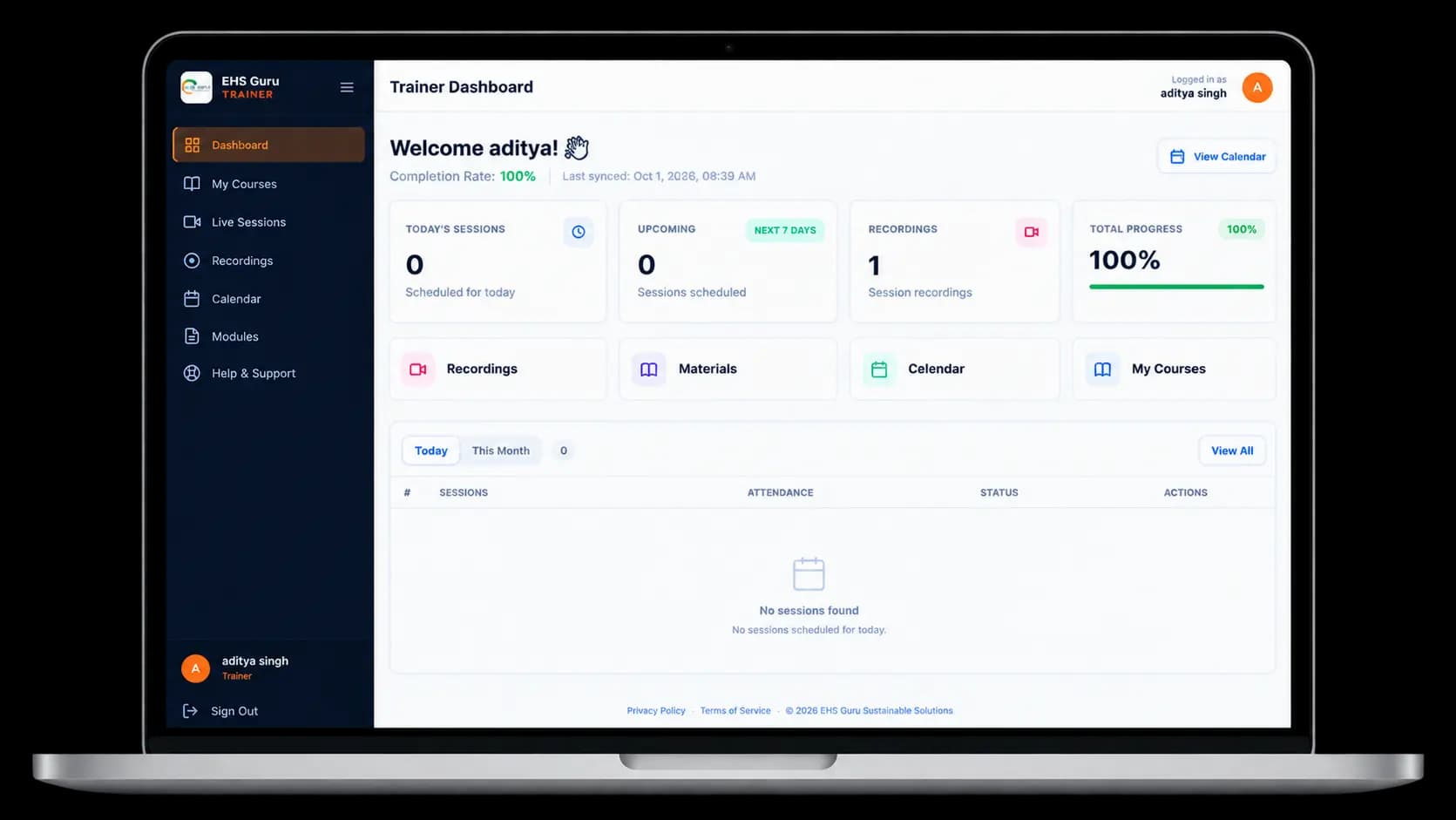 Trainer dashboard showing class roster and assignments
